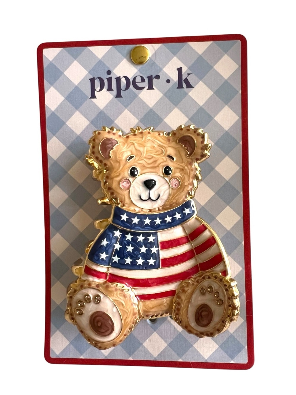 Piper K TikTok Viral Large Teddy Bear American Flag Sweater Red Claw Hair Clip - Picture 2 of 4